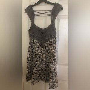 Gray and Black Patterned Sleeveless Dress